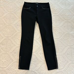 WHBM skinny ankle black houndstooth dress pants with leather trim. Size 00